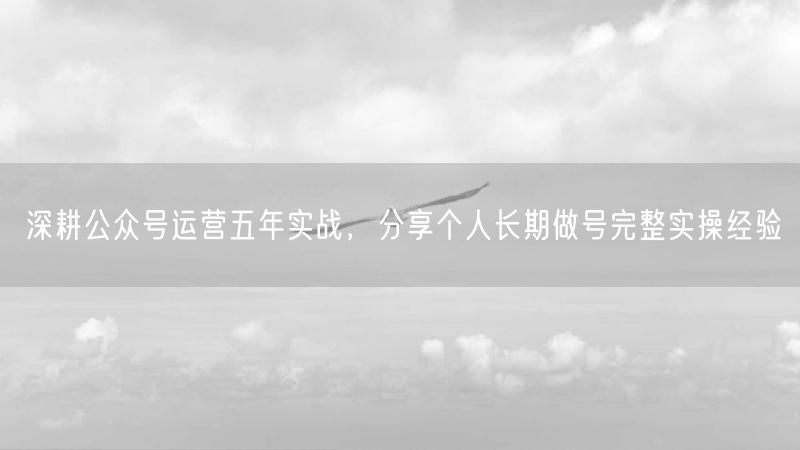 深耕公众号运营五年实战，分享个人长期做号完整实操经验