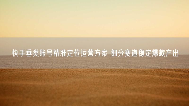 快手垂类账号精准定位运营方案 细分赛道稳定爆款产出