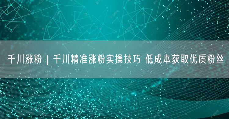 千川涨粉｜千川精准涨粉实操技巧 低成本获取优质粉丝